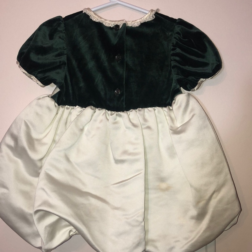 Green velvety cream satiny dress